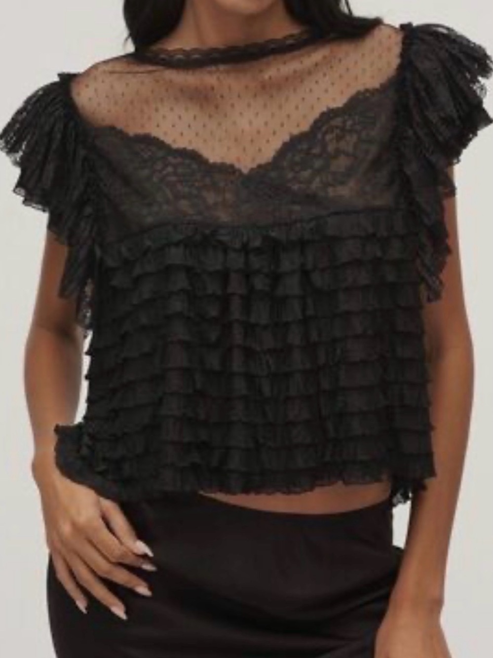 Anthro Maeve women’s medium sheer ruffle lace blouse Whimsigoth dopamine - Picture 1 of 8